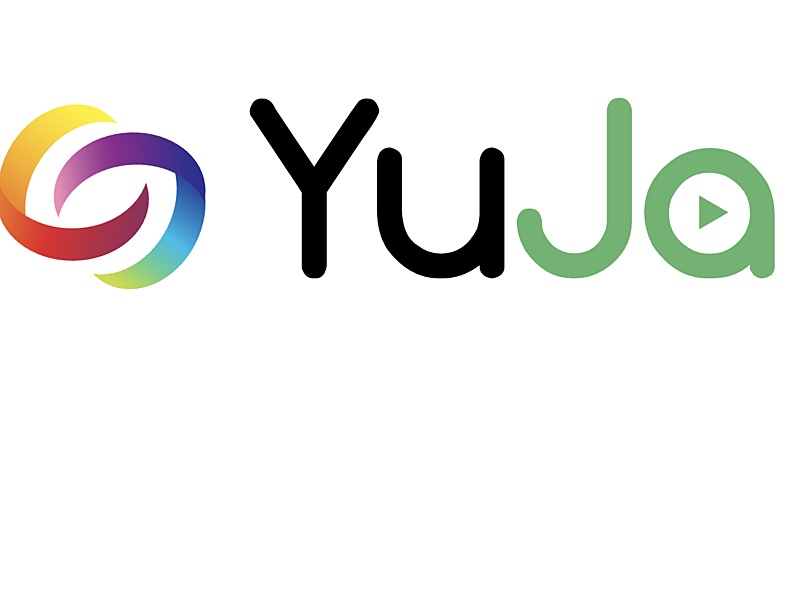 YuJa's logo featuring a colorful swirl