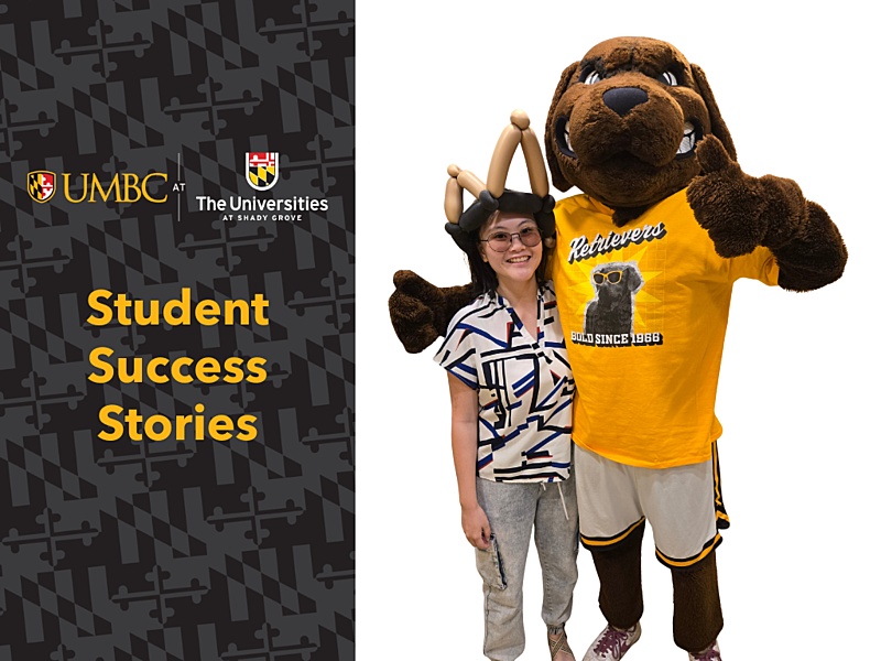 A portrait of Ting with the Retriever mascot.