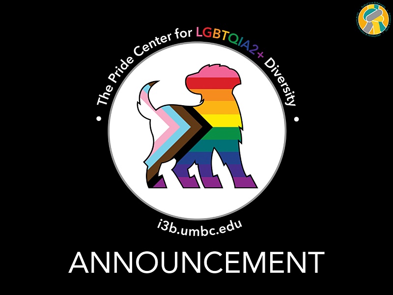 The Pride Center Logo, the Pride Pup, on a black background with the word, 'Announcement' beneath it.