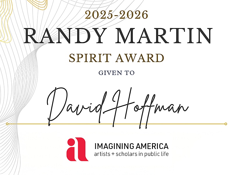 An award certificate from Imaging America with text over a decorative pattern: 2025 to 2026 Randy Martin Spirit Award given to David Hoffman.