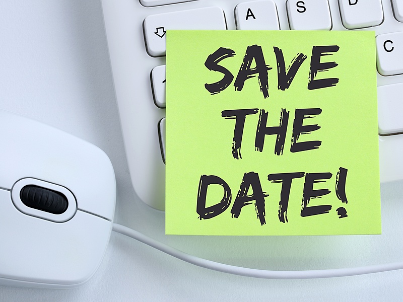 Sticky note that says, "Save the date!"