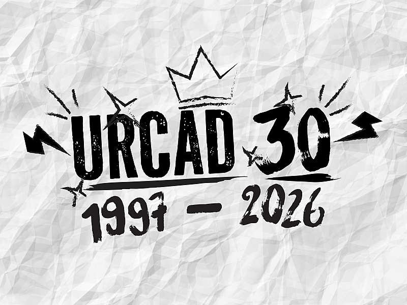 URCAD 30, 1997-2026 save the date graphic in grunge style
