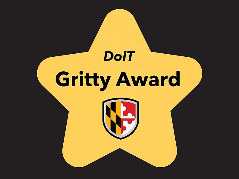 A gold star with the UMBC shield and text "DoIT Gritty Award"