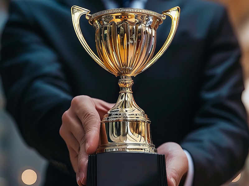 A person holding a trophy