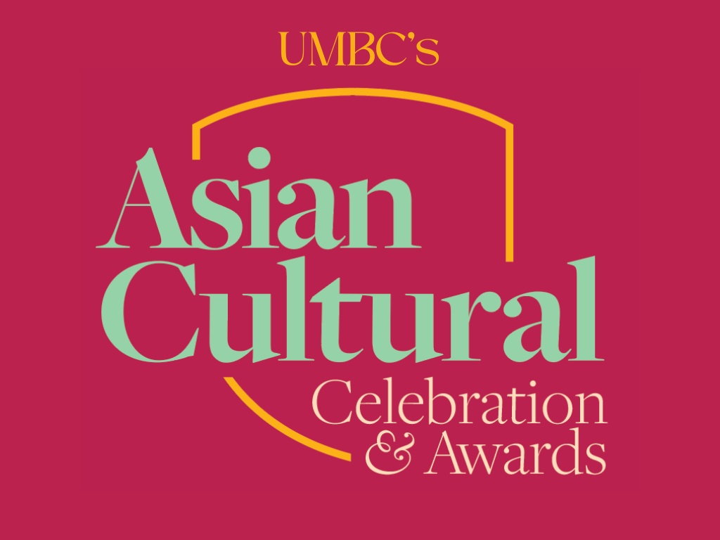 Magenta background with "UMBC, Asian Cultural Celebration & Awards" in teal.