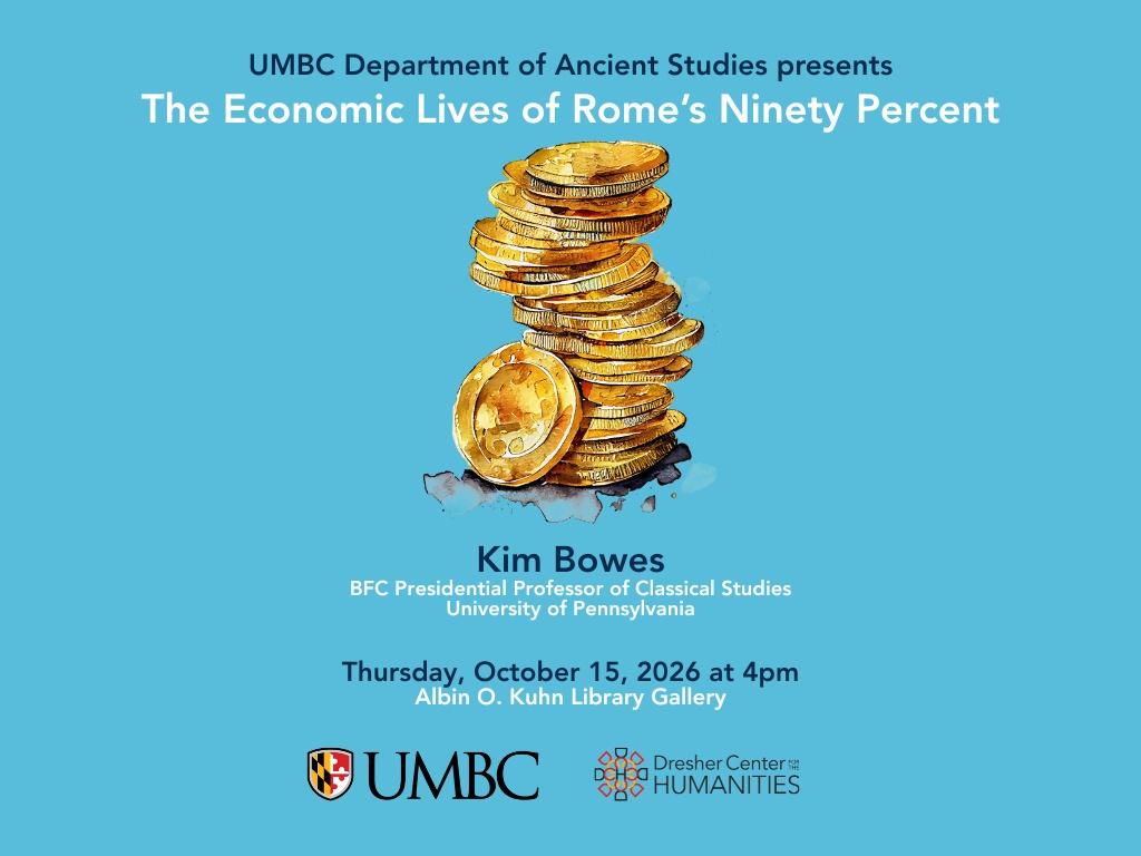 A light blue-colored image promoting an event called "The Economic Lives of Rome's Ninety Percent"