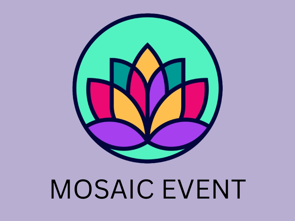 Light purple background with flower in the center. Text reads (Mosaic Event)