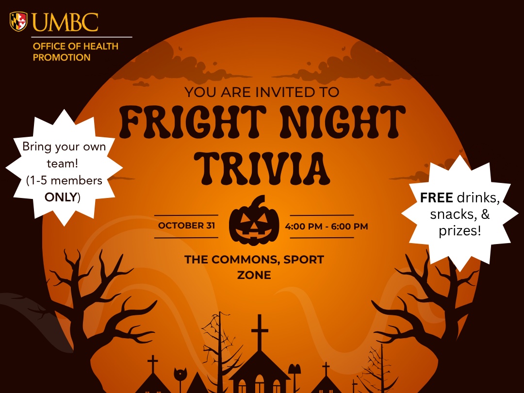 Fright Night Trivia, Oct 30th from 4-6pm in Commons Sports Zone