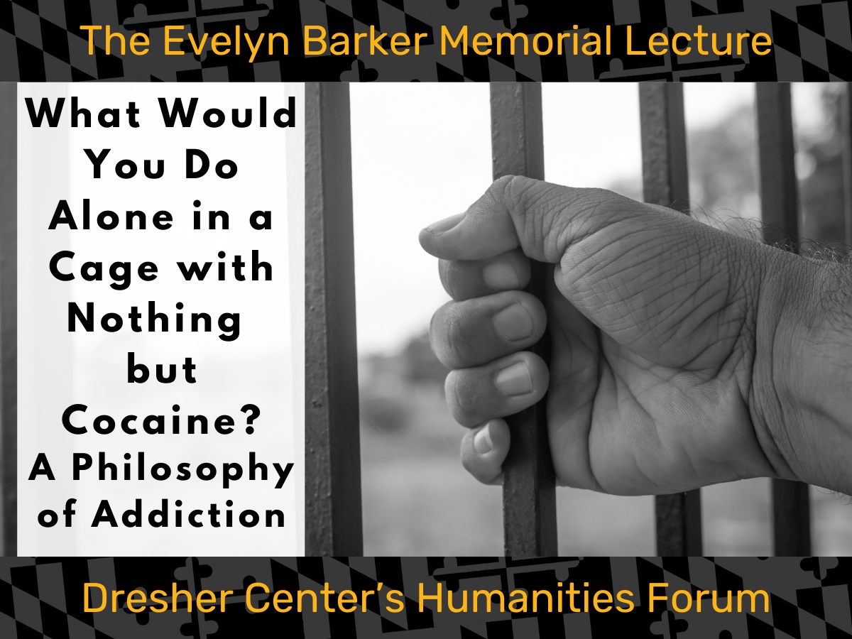 A hand grips the bars of a jail cell, with a blurry outdoor scene visible in the background.