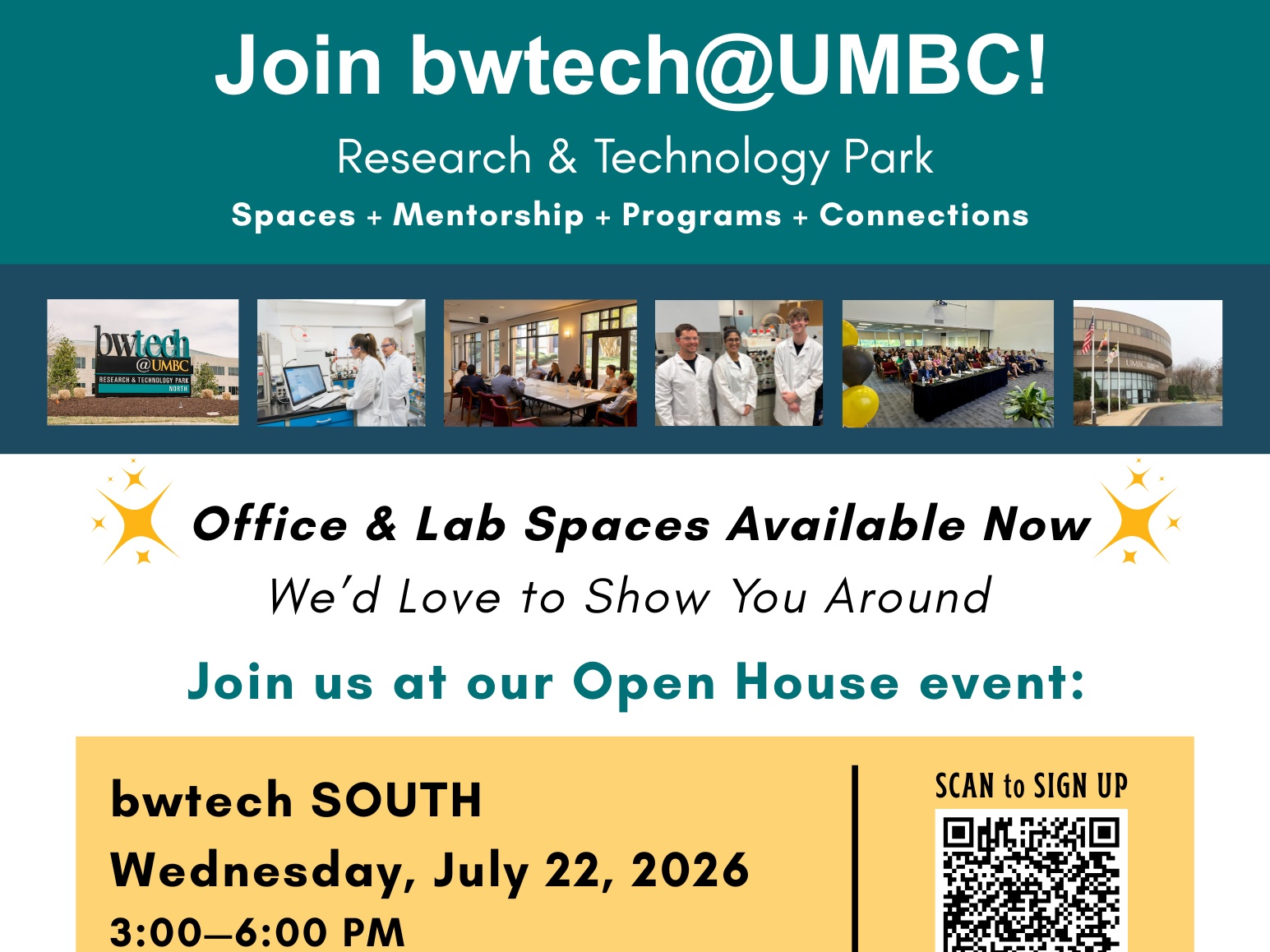 bwtech SOUTH Open House, July 22, 2026, 3:00-6:00 pm.