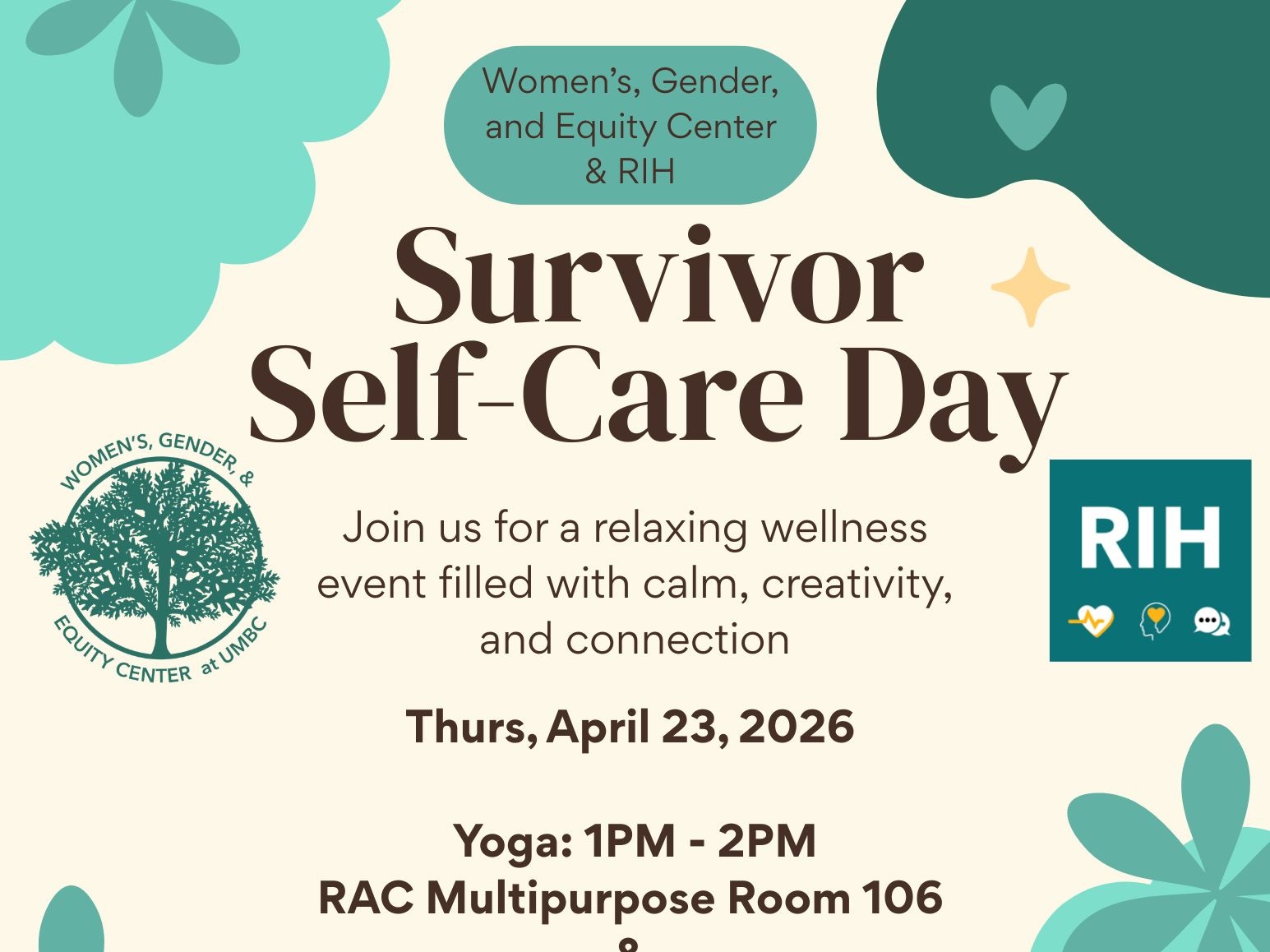 Survivor Self Care Day Flyer with brief description and details of event.