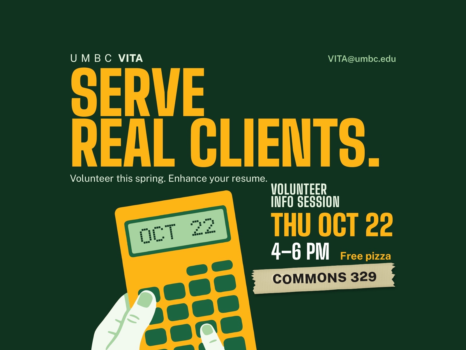 VITA TAX Preparation info session at Oct, 22nd 4 to 6pm in Commons 311.