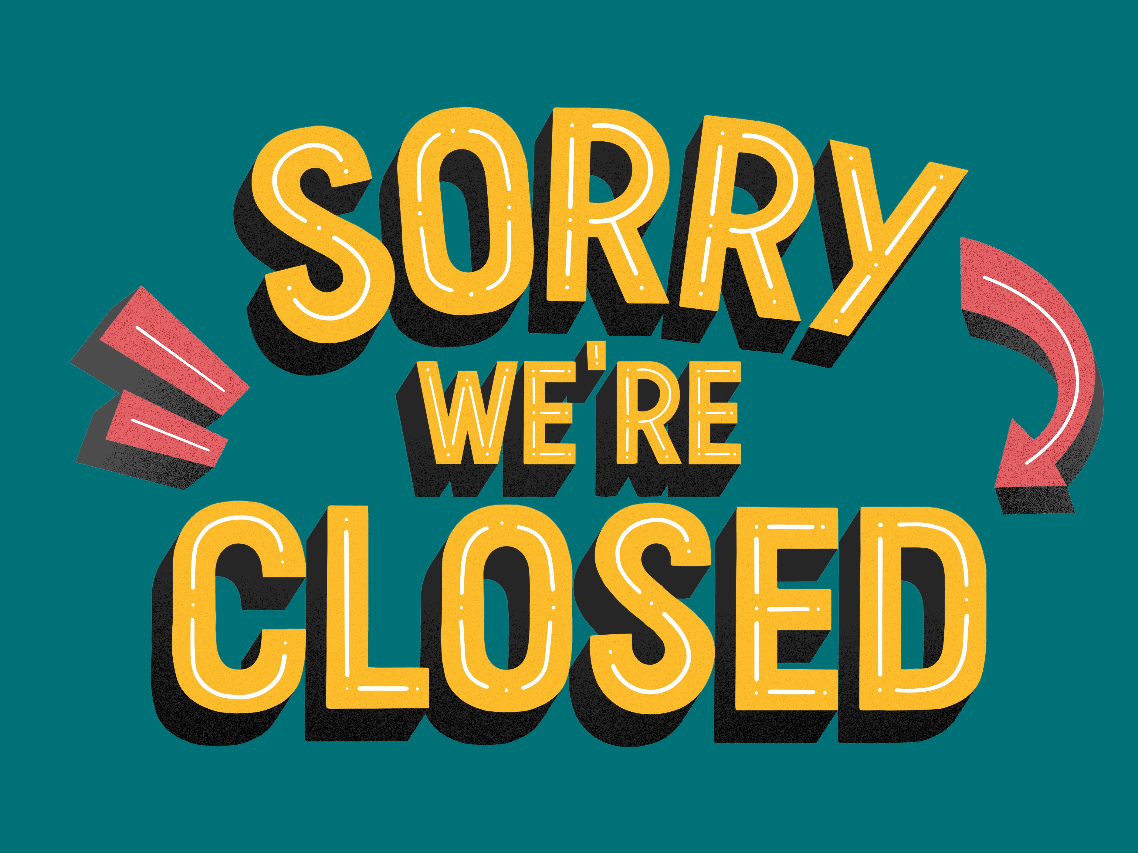 Image reads "Sorry, we're closed" in UMBC gold text on a UMBC teal background.