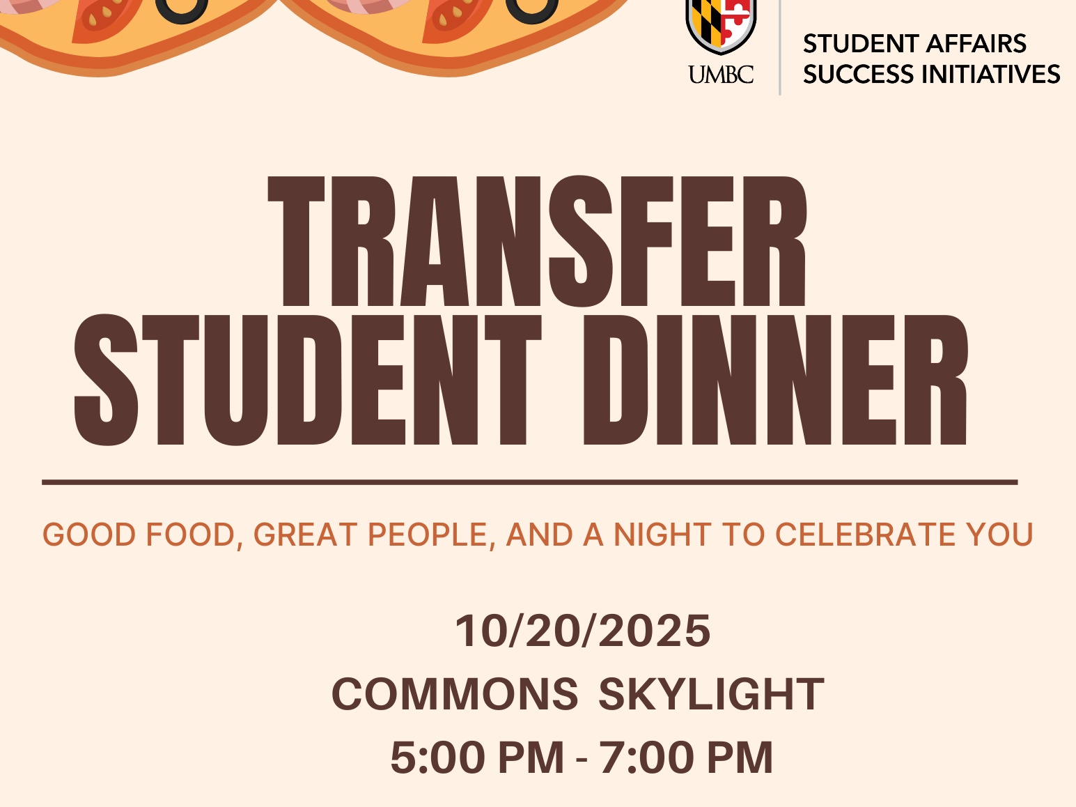 Transfer Student Dinner 10/20 5-7 pm