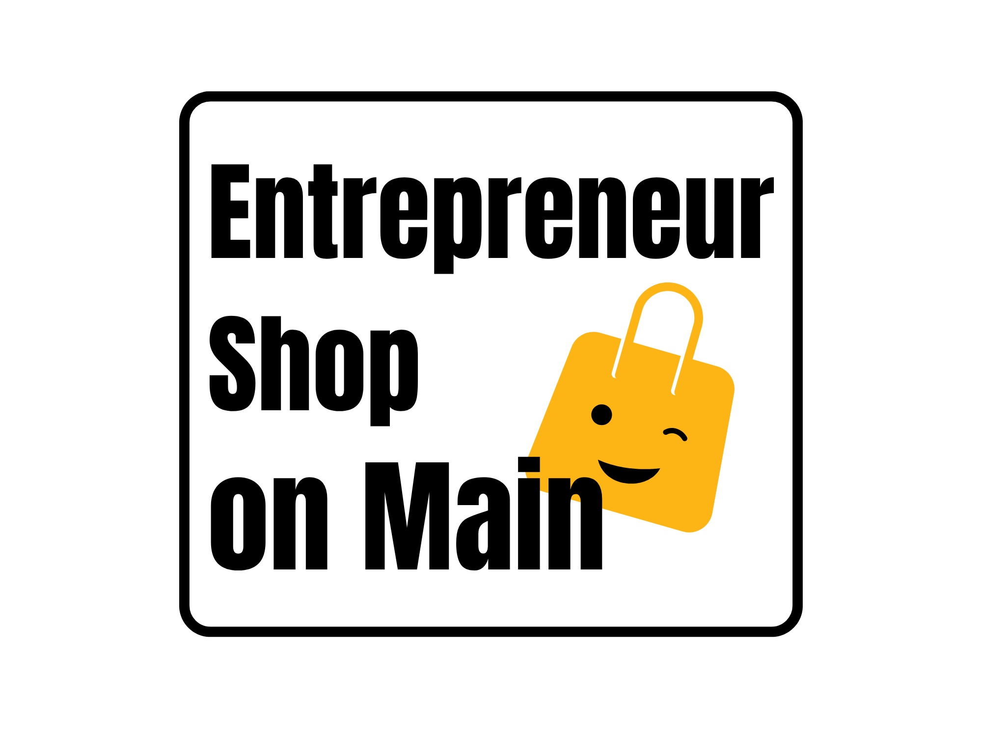 EntrepreneurShop on Main with a small kawaii cute drawing on the side of a yellow purse smiling and grinning