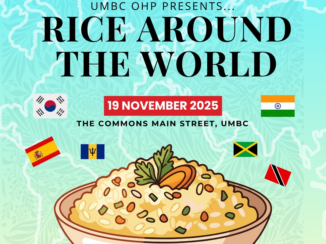 bowl of rice and different country flags displayed on a blue background