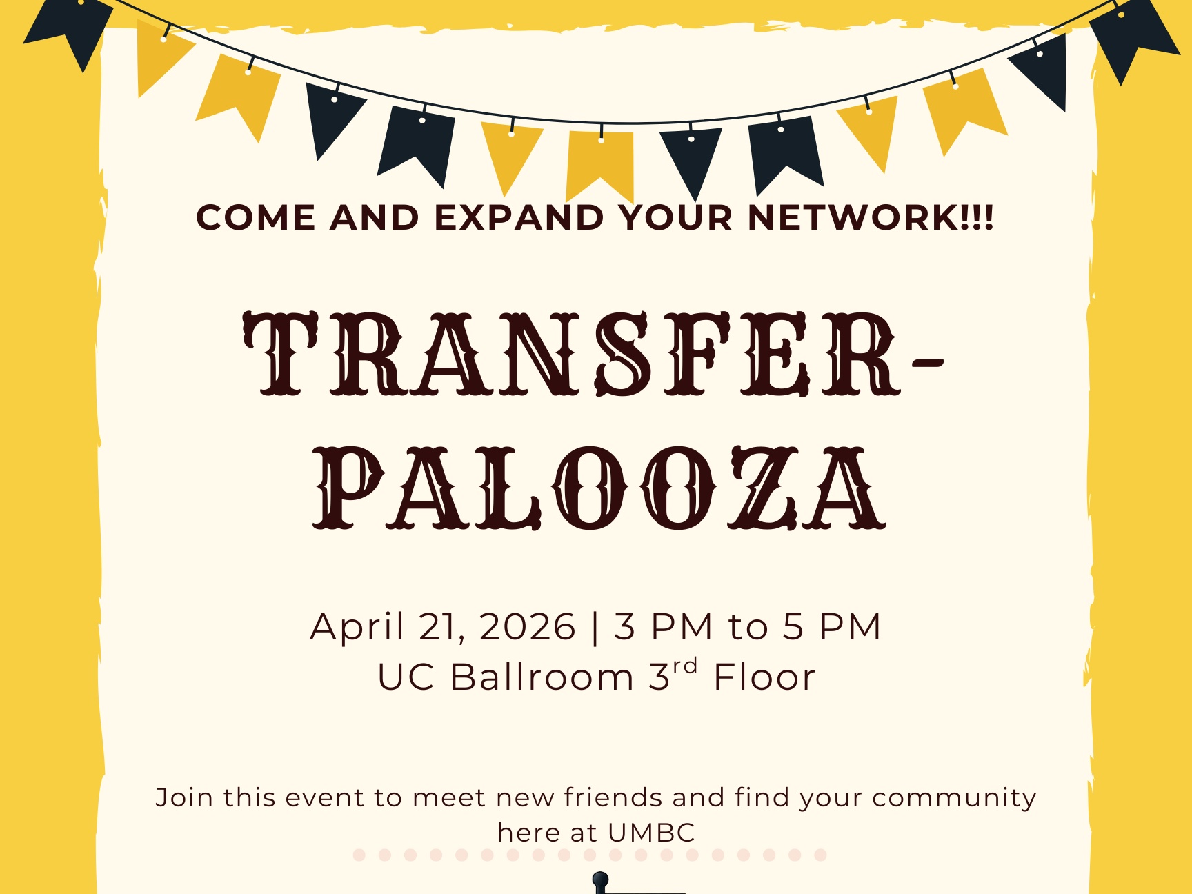Flyer for the Transfer-Palooza event on April 21 from 3 to 5 pm in UC Ballroom, third floor.