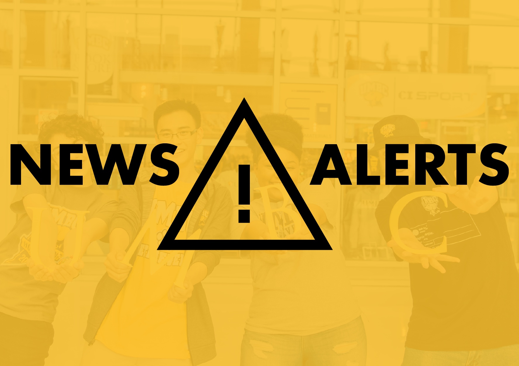 Black "News Alerts text and gold background.