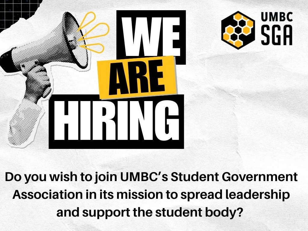 megaphone and UMBC SGA logo, We are hiring logo