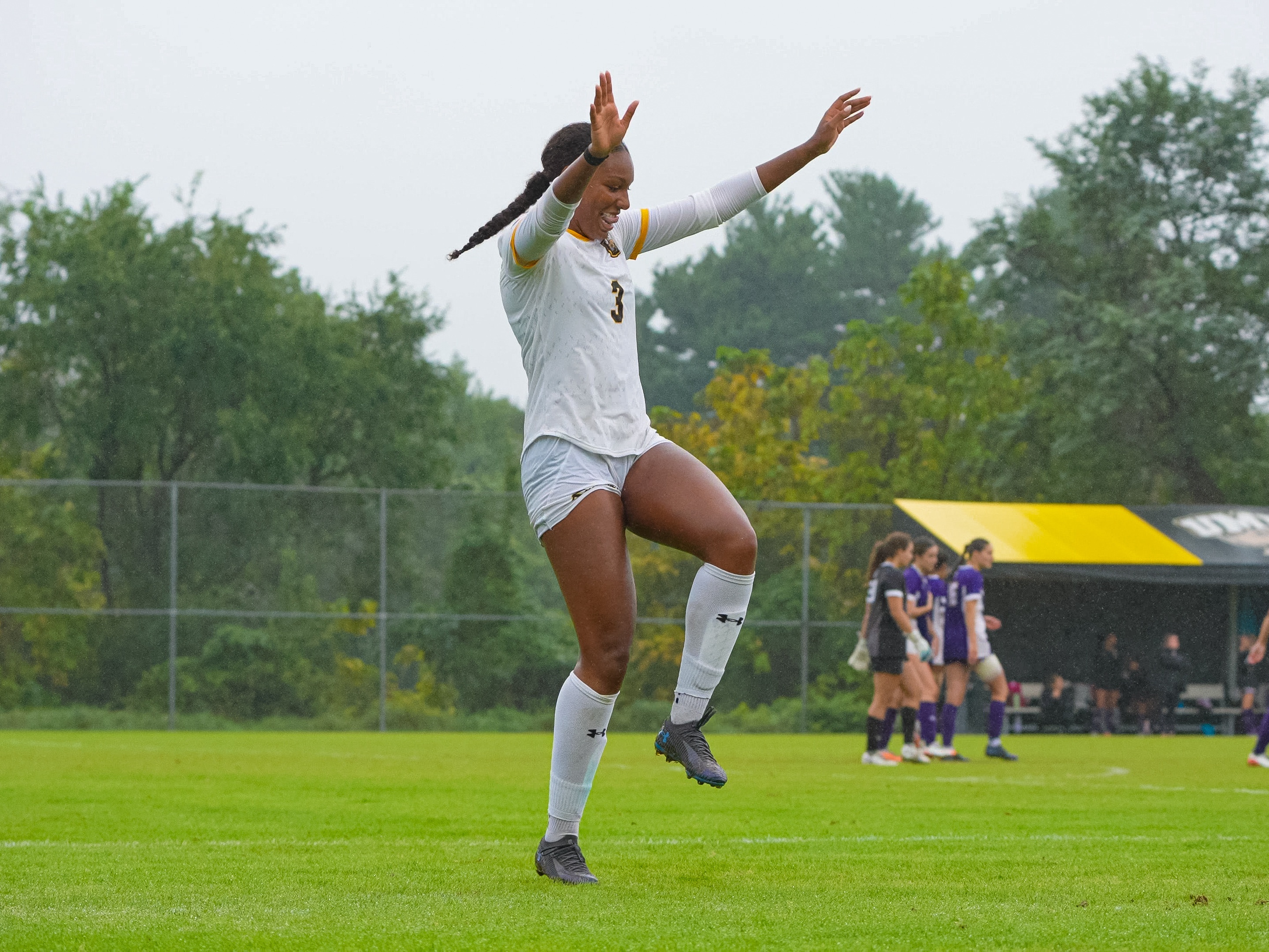 Hailey Ahmed Celebrates a goal vs. UAlbany