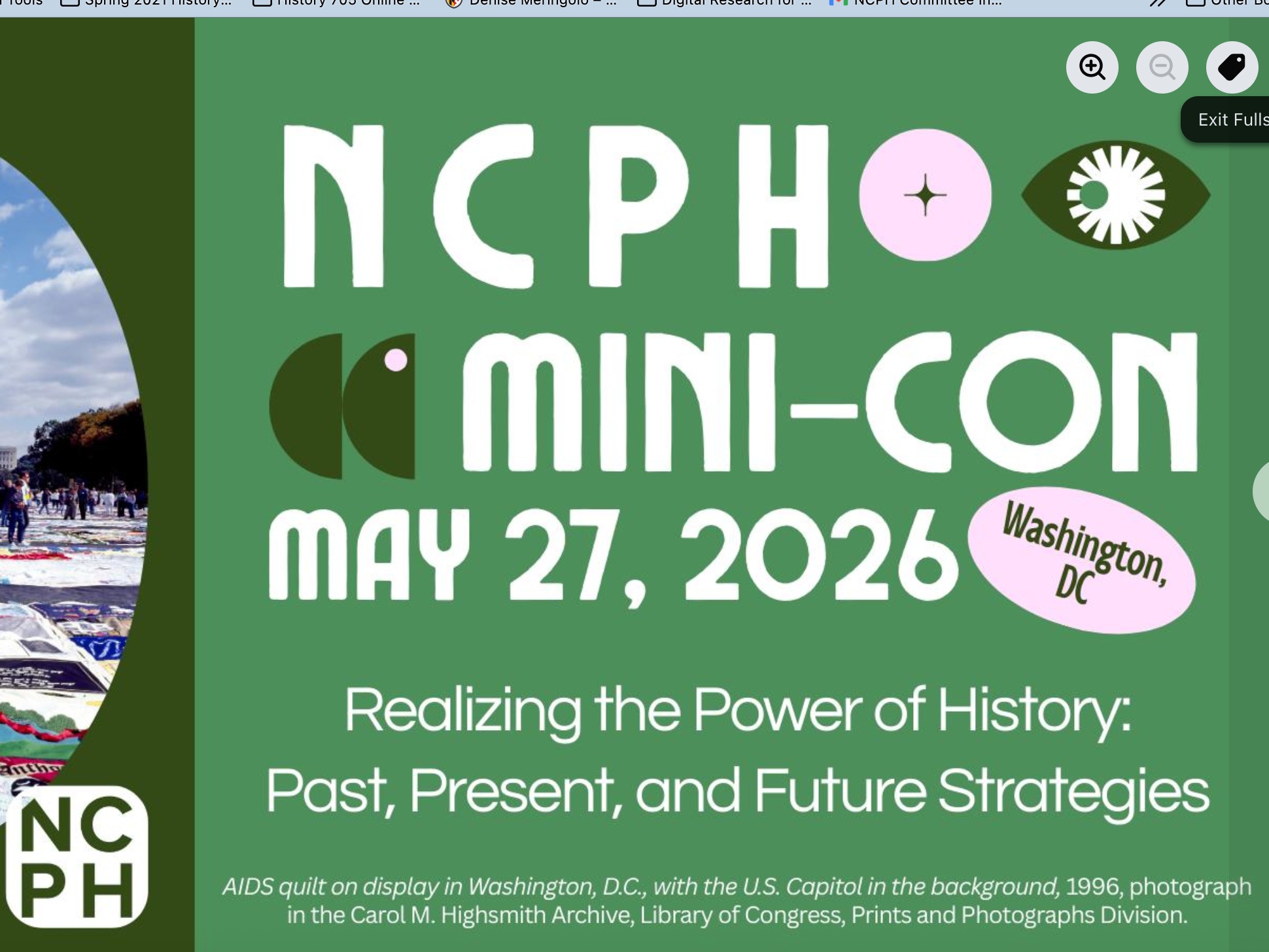 This image is a graphic advertising the May 27 mini-conference in DC
