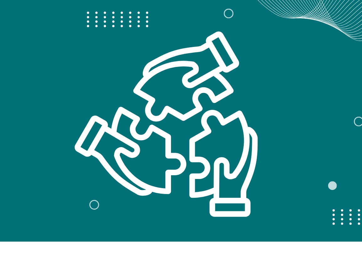 Decorative image of hands holding puzzle pieces in the shape of a circle